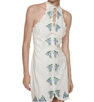 Fate - Embroidered Scalloped Linen Dress