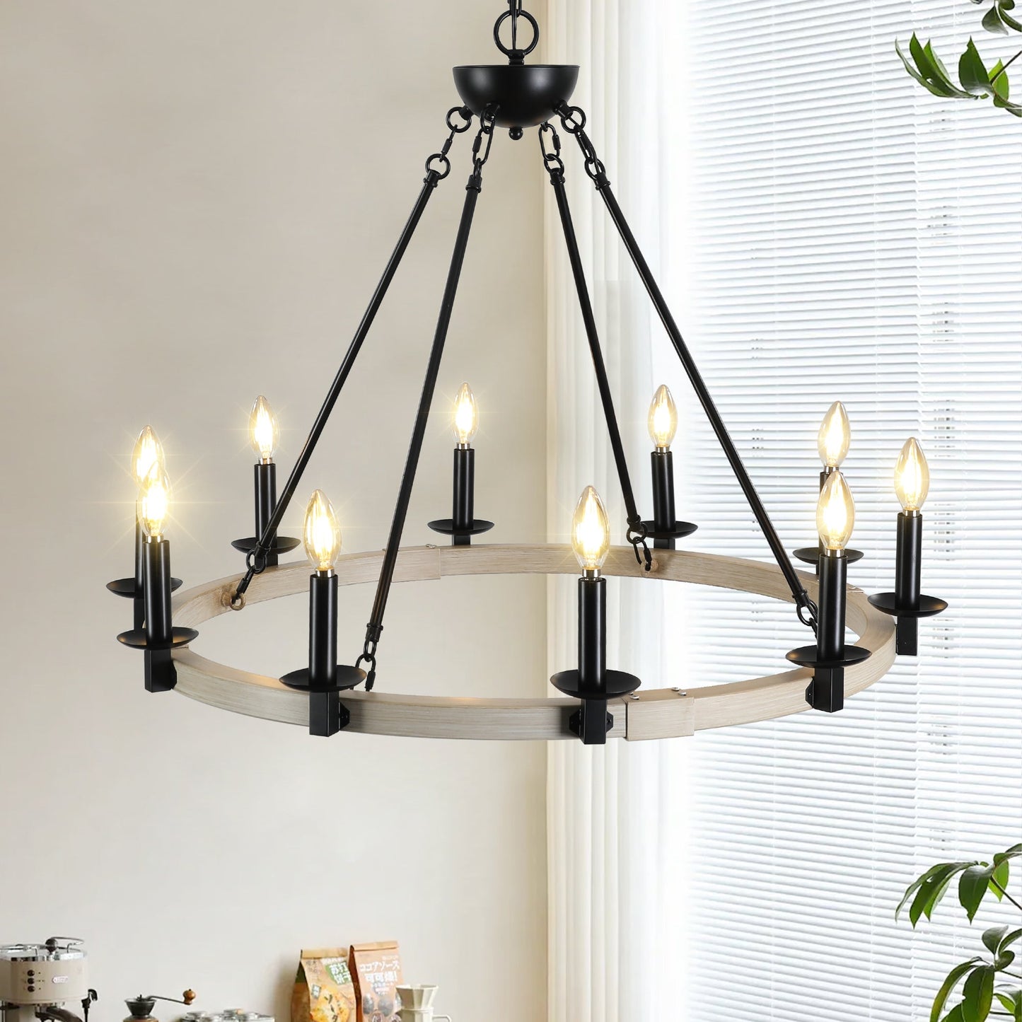 32" Rustic Farmhouse 10-Light Candle Chandelier