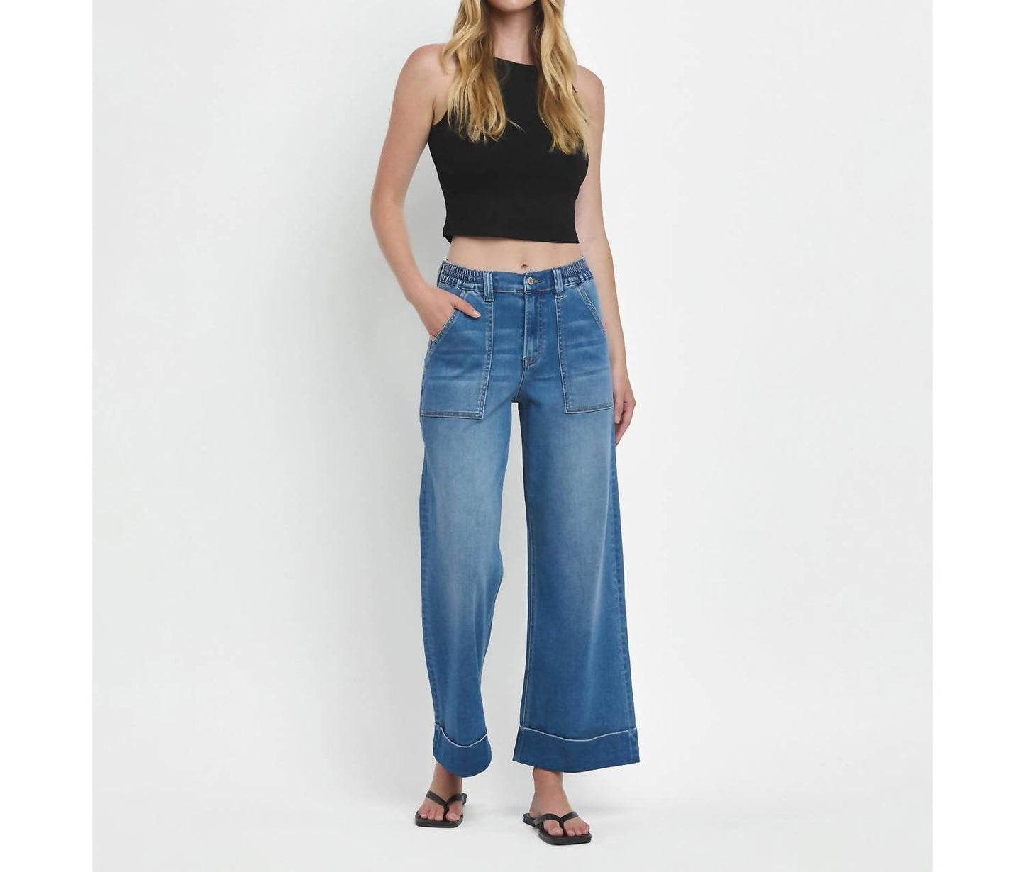 Vervet By Flying Monkey - Enviably High Rise Double Cuffed Baggy Wide Jeans