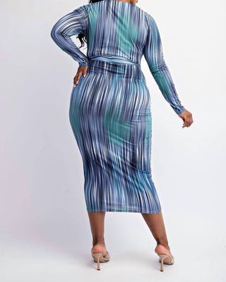 The Curve La - Plus Size Long Sleeve Midi Dress With Self-tie Belt