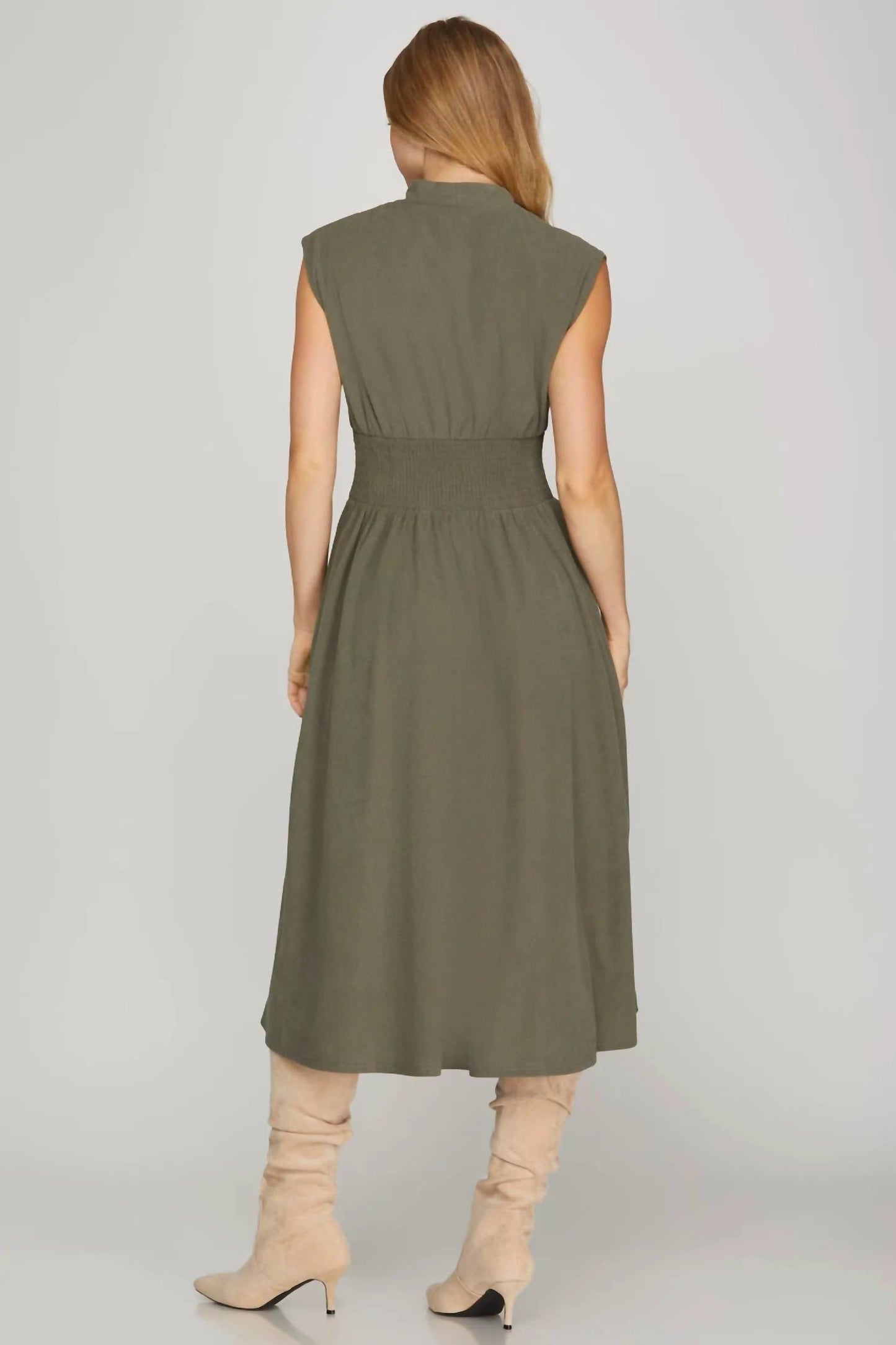 She + Sky - Drop Shoulder Zip Midi Dress