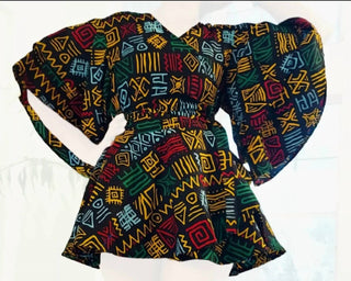 India Batik - Two Piece Rasta Wrap Blouse And Skirt Set