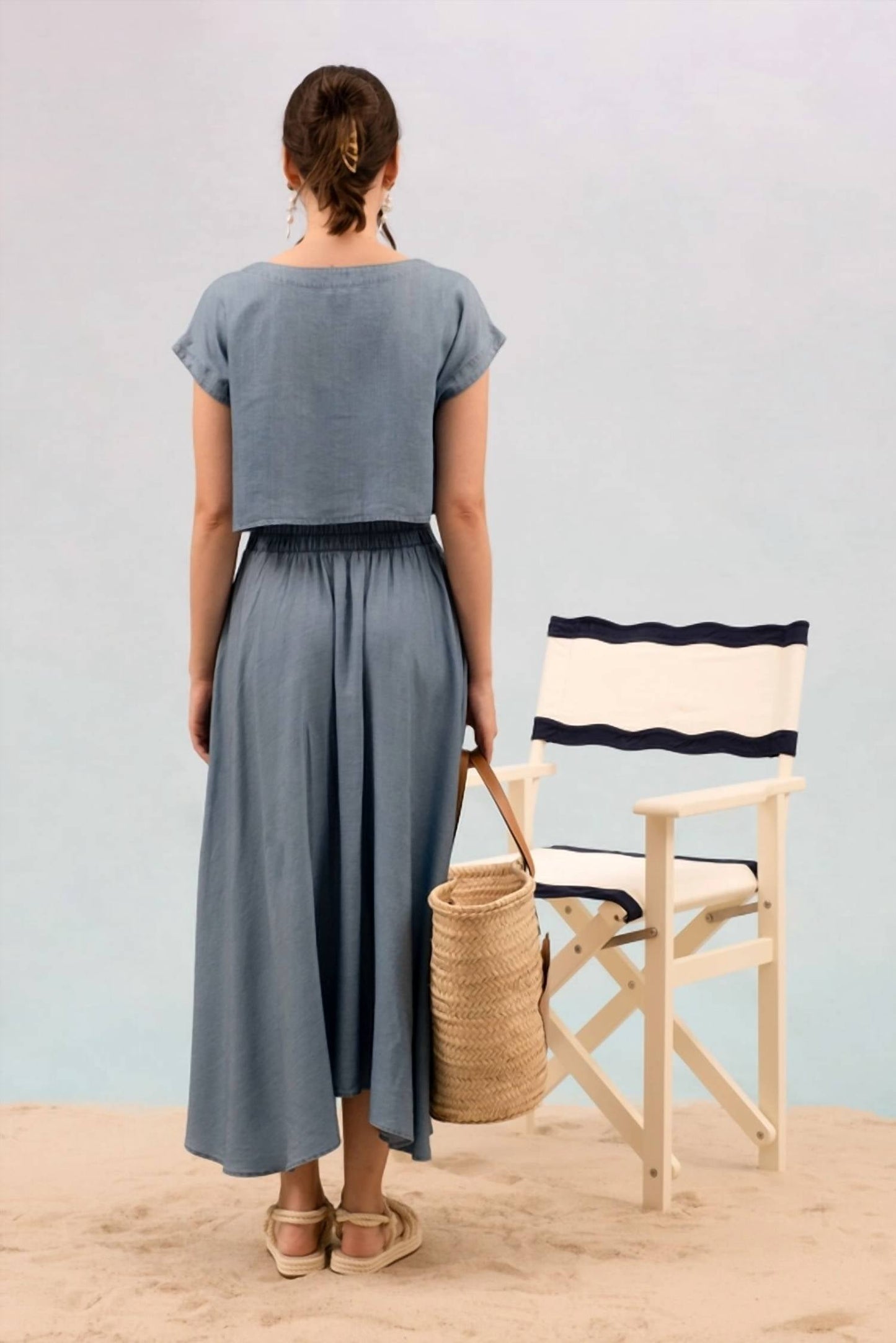 Blu Pepper - Chambray Boat Neck Boxy Crop Top