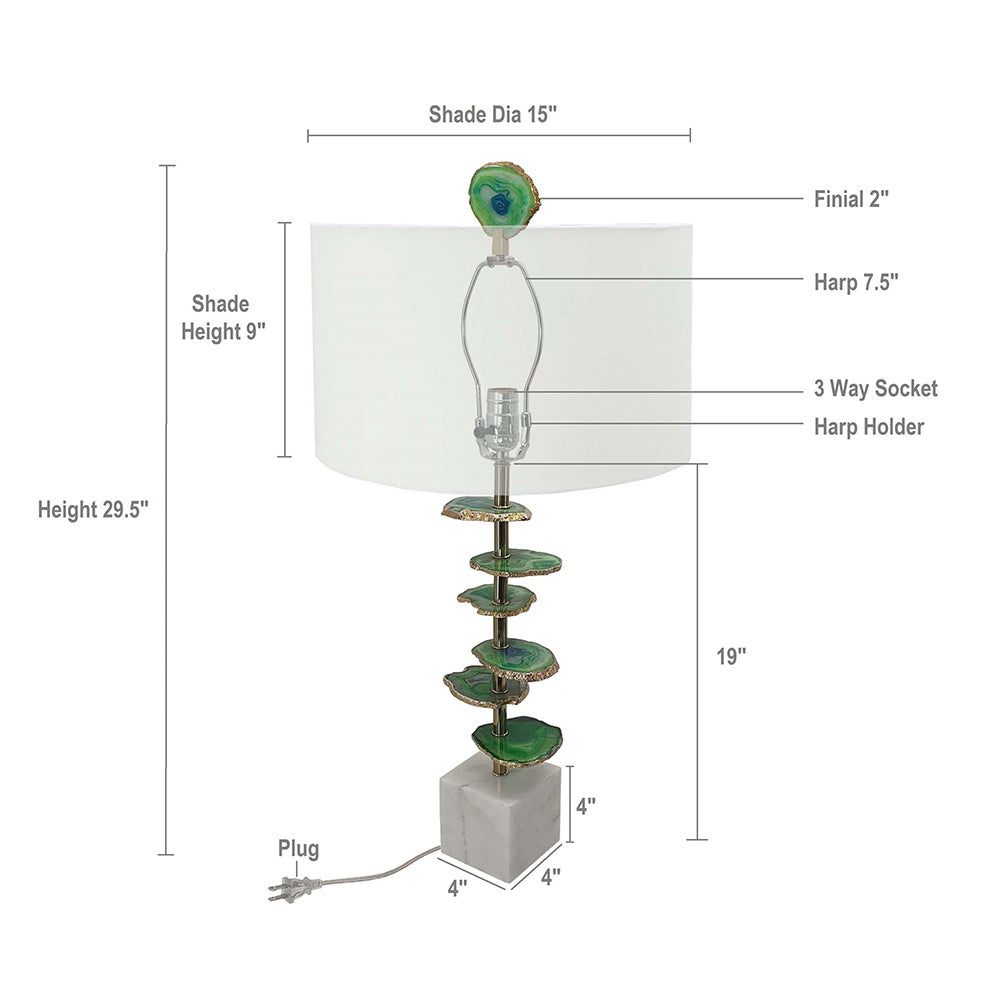 Verdant Agate-Slice Table Lamp with Marble Base
