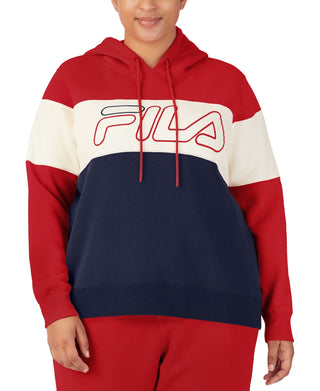 Fila Women's Timeless Logo Colorblocked Hoodie Red Size 1X