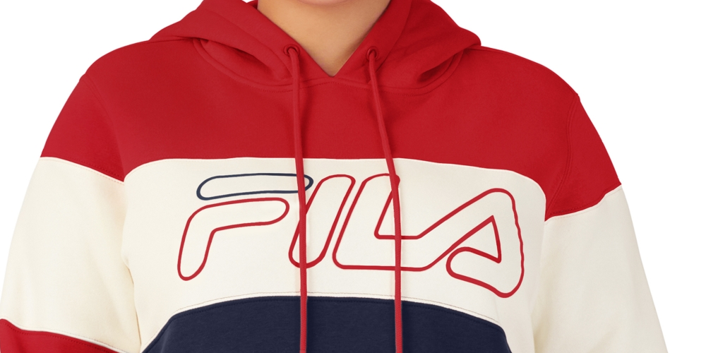 Fila Women's Timeless Logo Colorblocked Hoodie Red Size 1X
