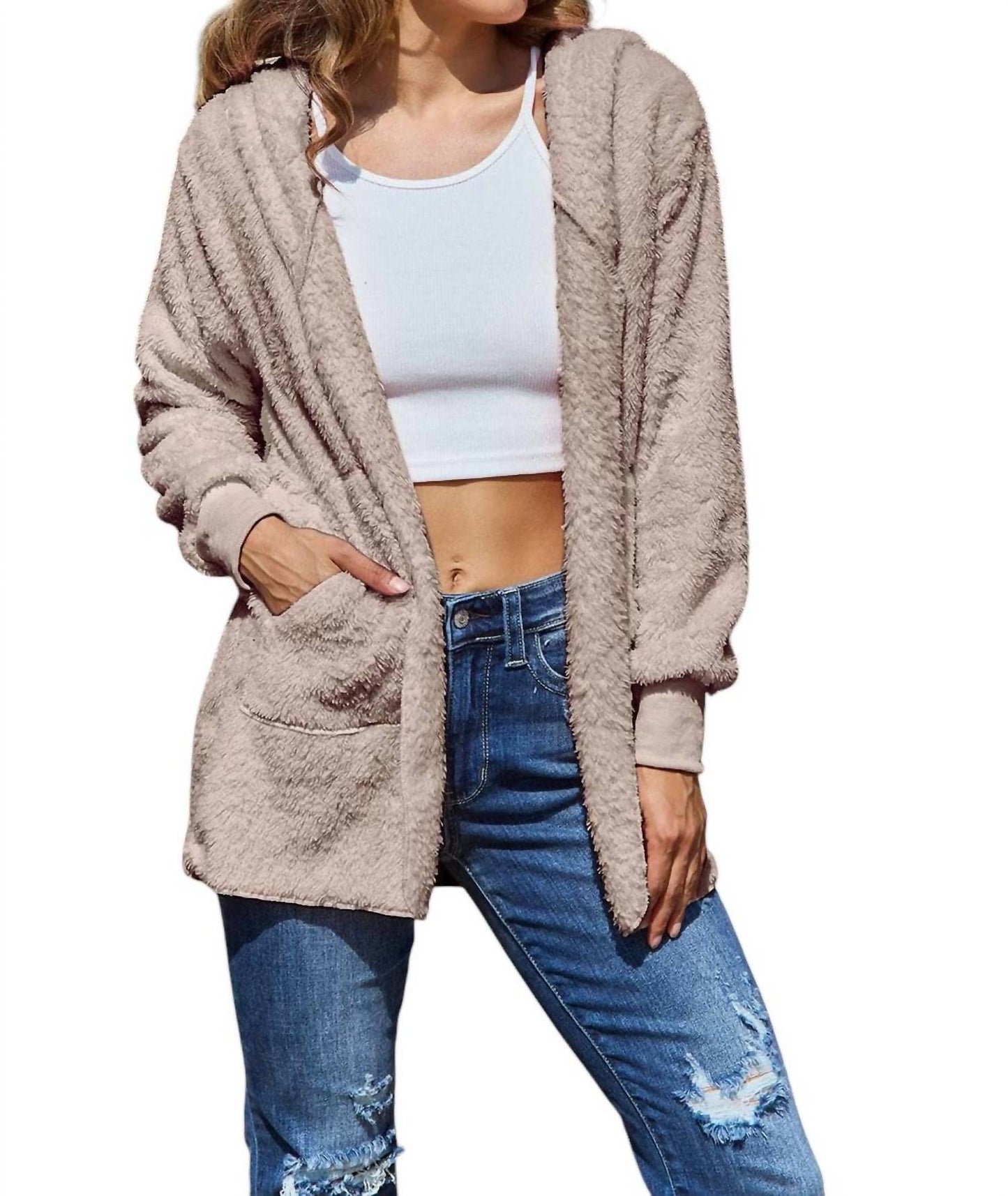 Double Take - Full Size Teddy Hooded Jacket with Pockets