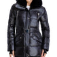 Michael Kors Women's Belted Faux Fur Trim Hooded Down Puffer Coat Black Size Large