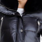 Michael Kors Women's Belted Faux Fur Trim Hooded Down Puffer Coat Black Size Large