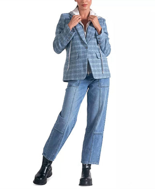 Elan - Plaid Long-Sleeve Layered Blazer Hoodie