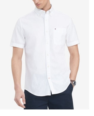 Tommy Hilfiger Men's Big & Tall Classic Fit Porter Textured Shirt White Size X-Large