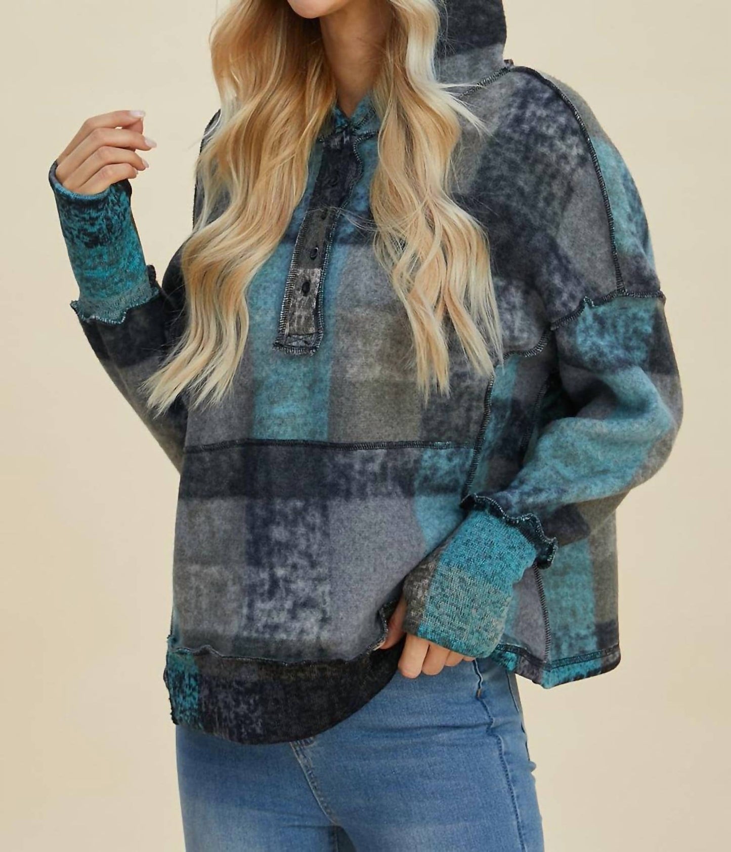 Double Take - Cozy Plaid Oversized Hoodie