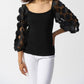 Joseph Ribkoff - Dots Appliqué Mesh Sleeve Top