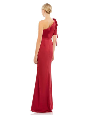 Ieena For Mac Duggal - Satin One Shoulder Puff Sleeve Trumpet Gown