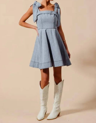 Trendsi - So Me A Line Fit And Flare Diamond Bow Ribbon Denim Dres