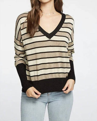 Chaser - Long Sleeve Striped V-Neck Sweater