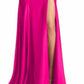 Fiesta Fashion - Satin Open Back High Slit Leg Evening Gown Maxi Dress