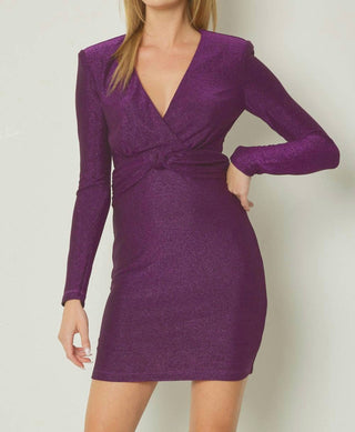 Entro - Glittery V-Neck Long Sleeve Mini Dress