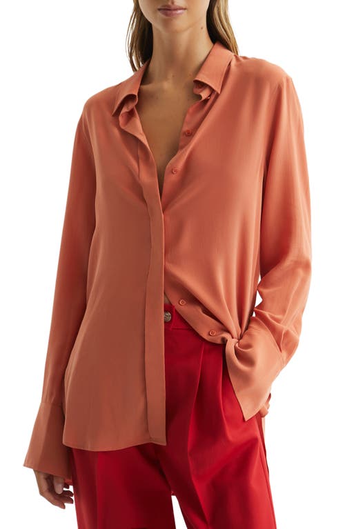 Reiss Eden Silk Button-Up Blouse in Orange, Size 2 Us