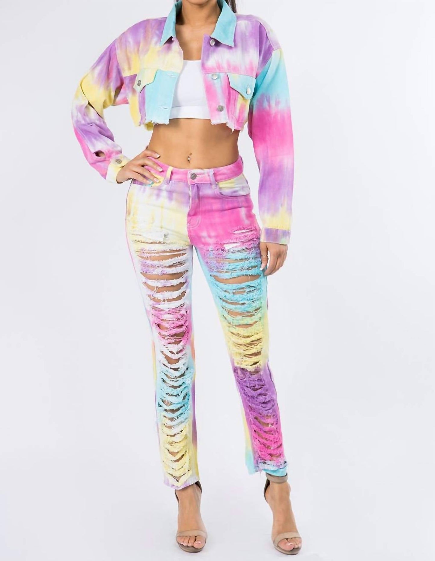 American Bazi - Cropped Distressed Denim Jacket