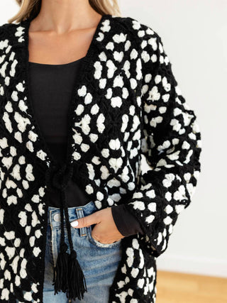 Elan - Color Detailed Long Crochet Cardigan