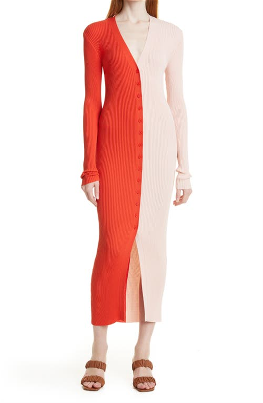 STAUD Shoko Colorblock Sweater Orange and Light Pink Size XL