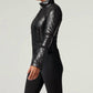 Blanc Noir - Classic Leather Mesh Moto Jacket With Diamond Quilting
