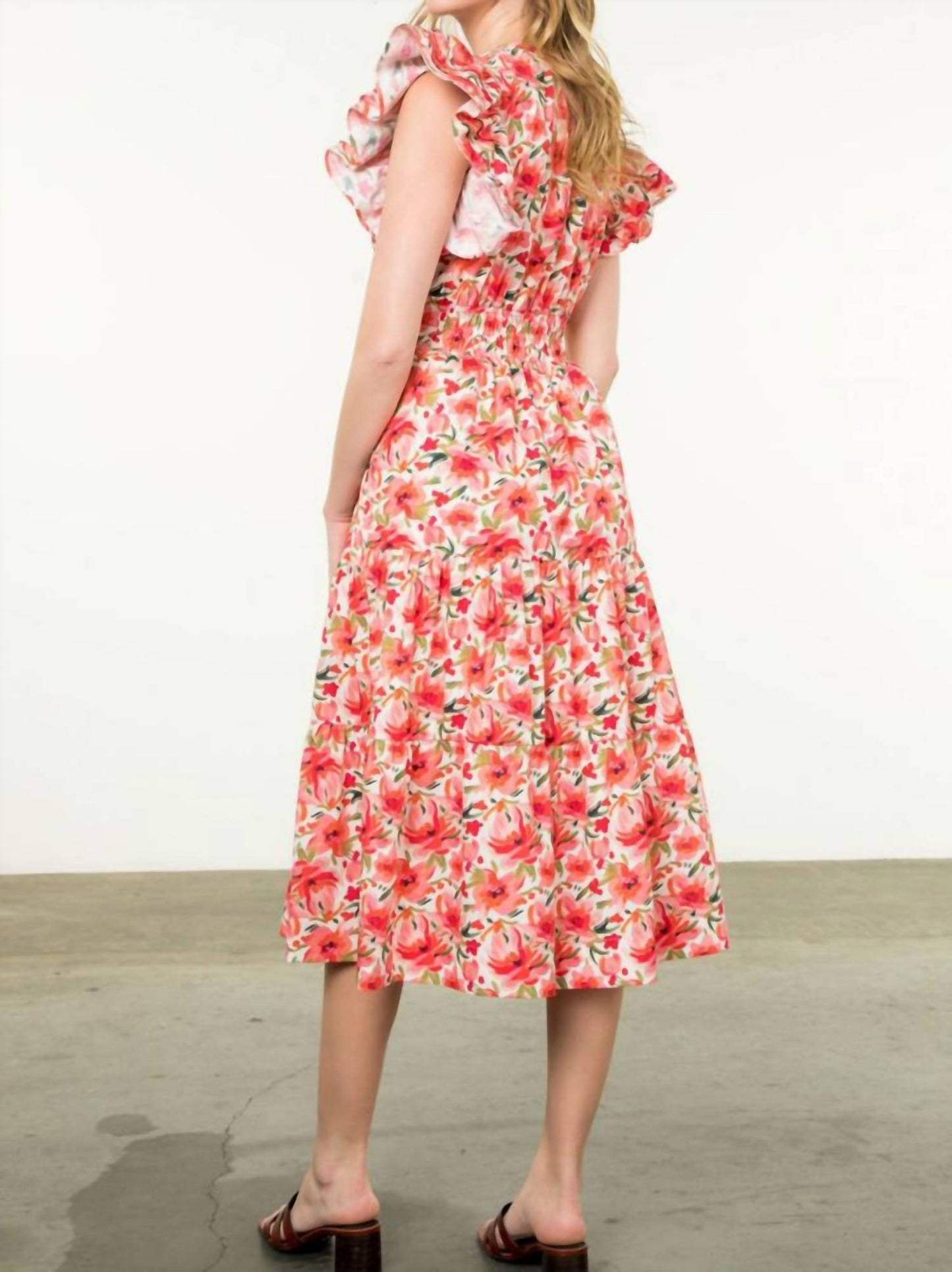 Thml - Ruffle Sleeve Floral Midi Dress