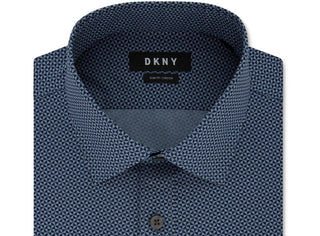 DKNY Men's Geometric Printed Slim Fit Stretch Dress Shirt Blue Size 17