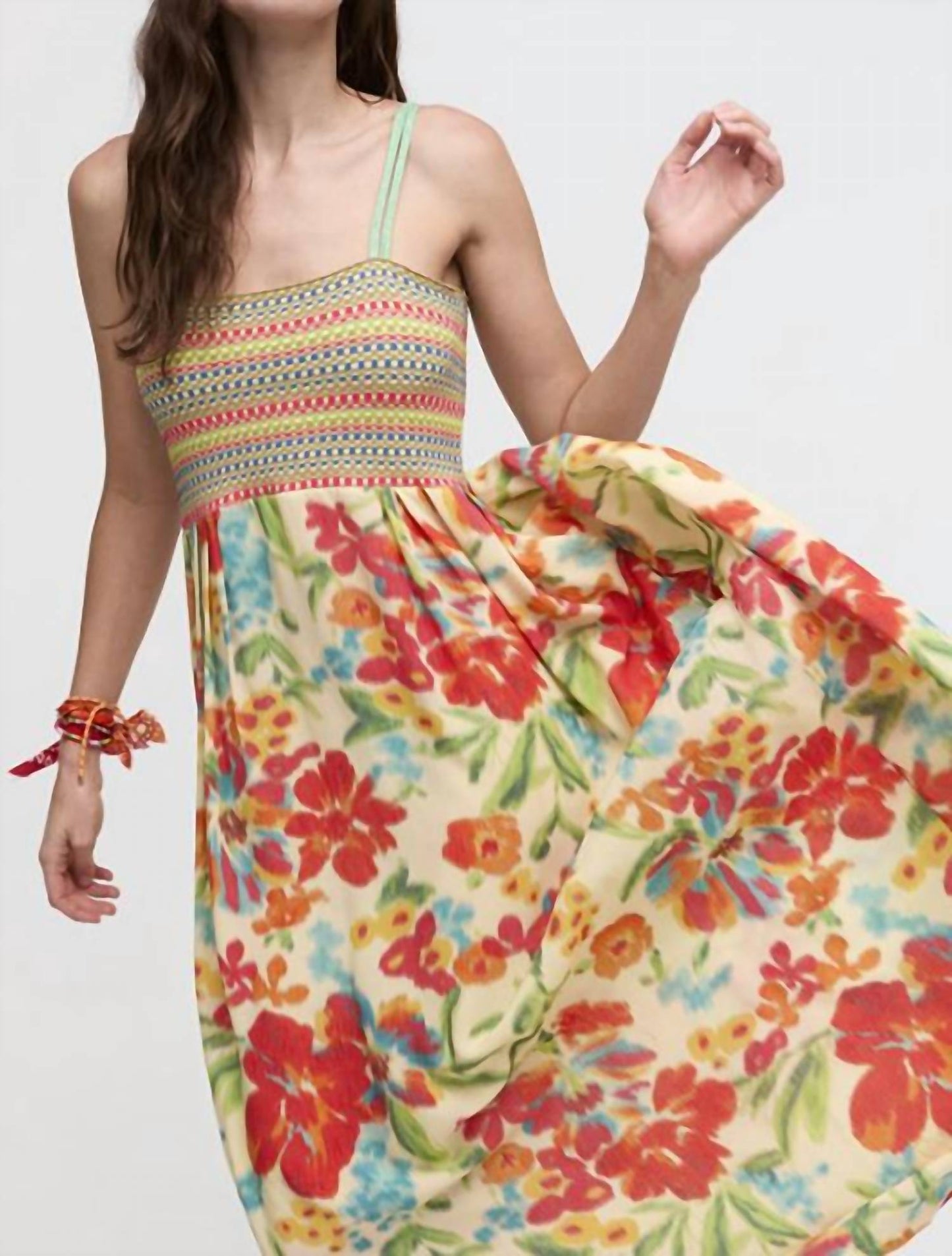 Aldo Martins - Floral Midi Dress with Crochet Top