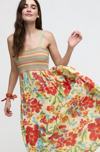 Aldo Martins - Floral Midi Dress with Crochet Top