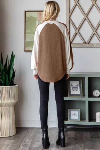 7Th Ray - Color Block Ribbed V-neck Top