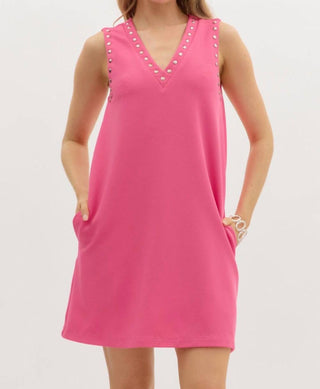 Entro - V Neck Cotton Dress With Grommets