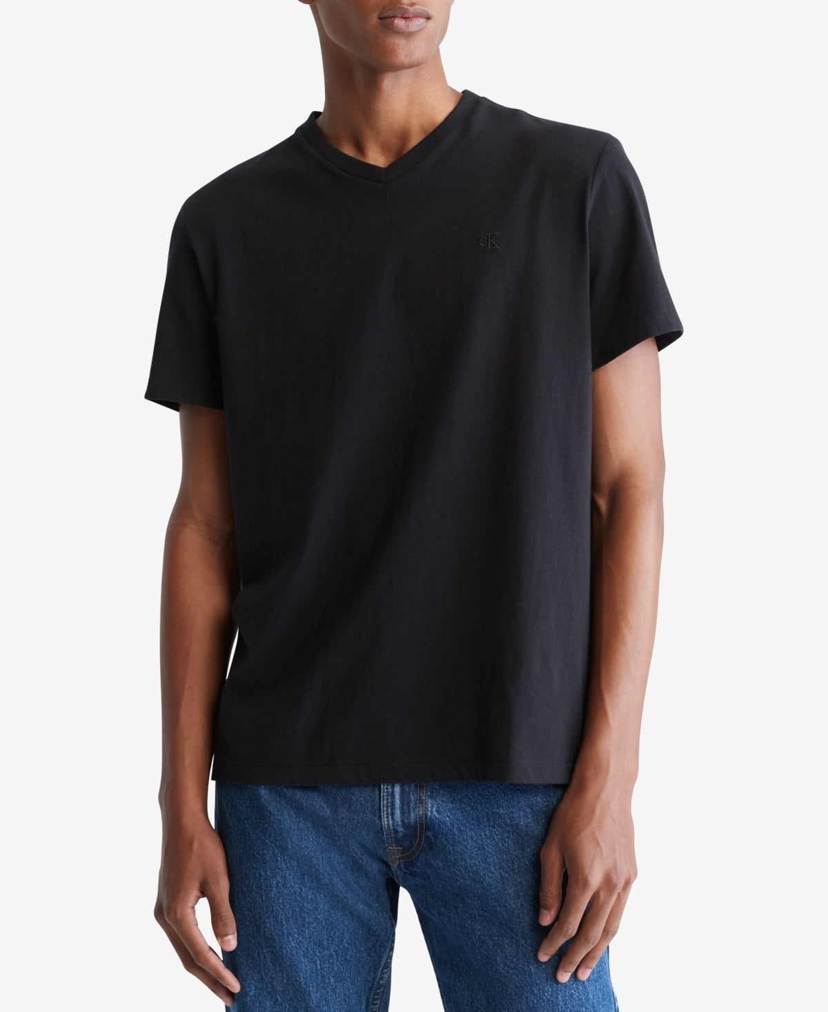 Calvin Klein Men's Smooth Cotton Solid V Neck T-Shirt Black Size Medium