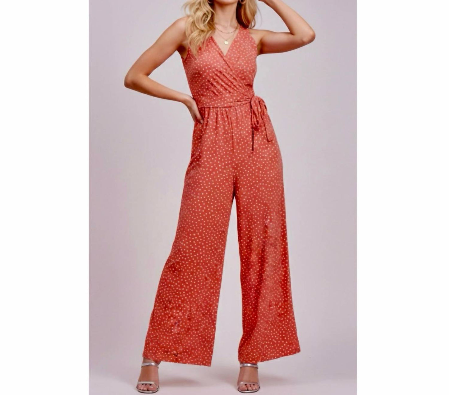 41 Hawthorn - Polka Dot Wide Leg V-neck Jumpsuit