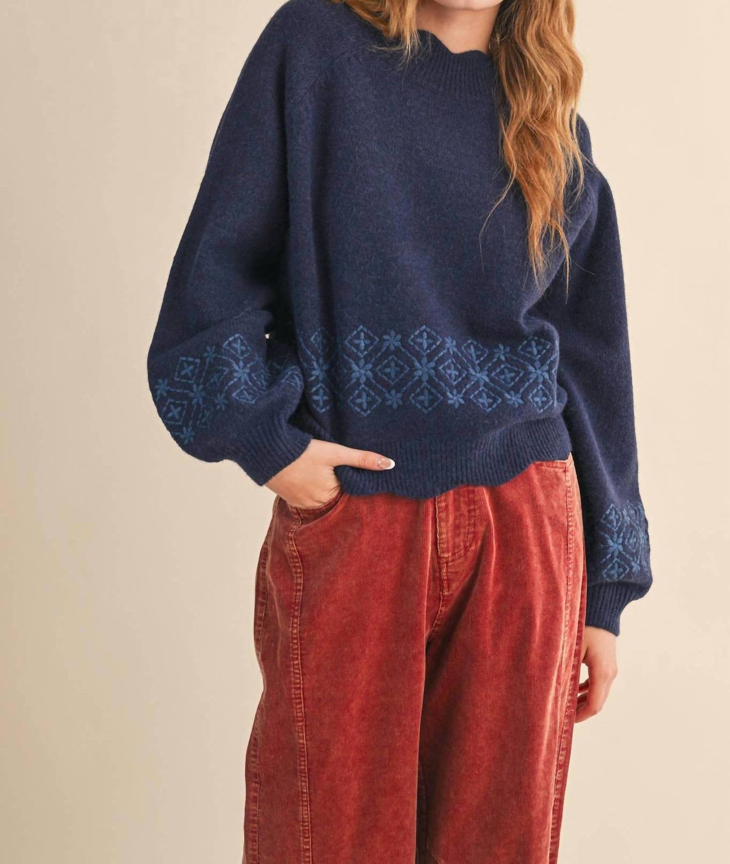 &Merci - Scalloped Mock Neck Sweater