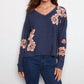 Charlie B - Reverse Print Floral V-neck Sweater