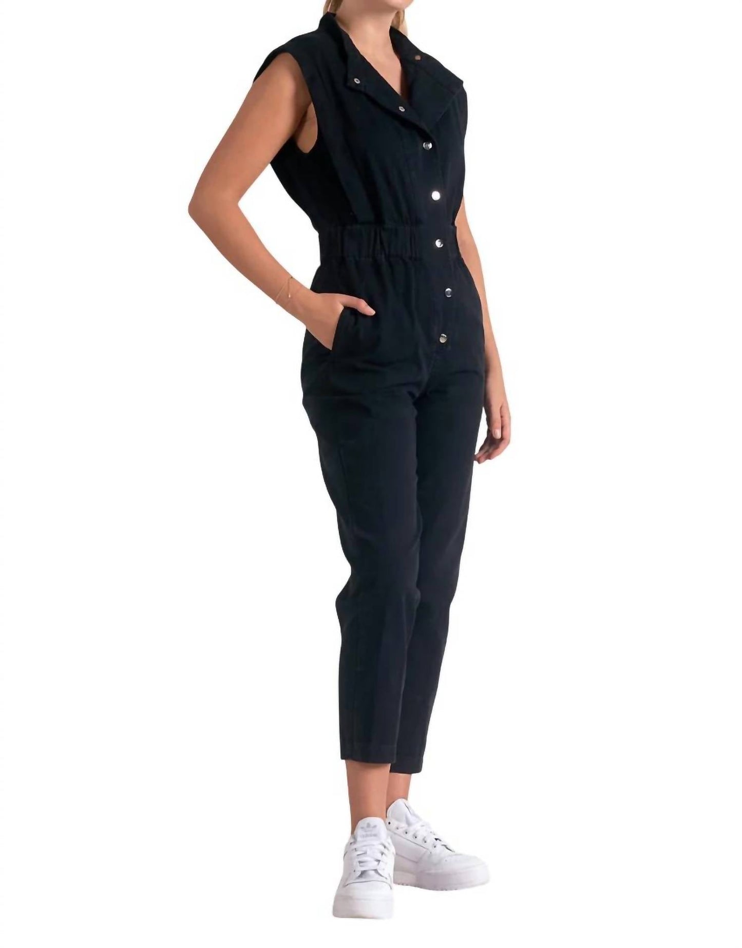 Elan - Buttoned Front Sleeveless Jumpsuit