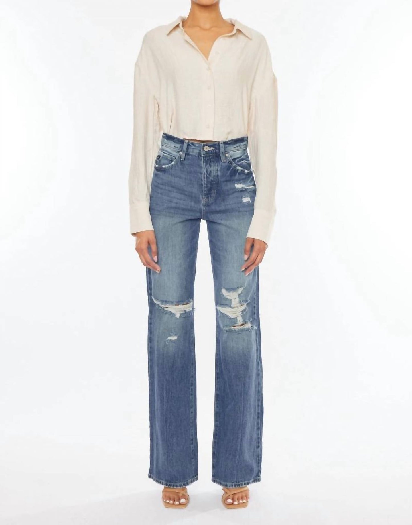Kancan - Ultra High Rise Distressed 90s Wide Leg Jeans