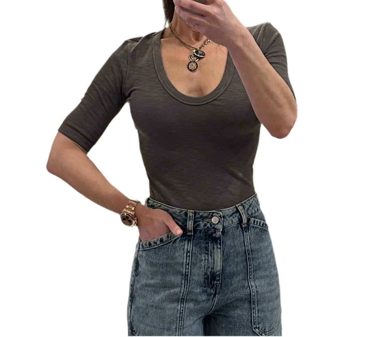 Enza Costa - Textured Rib Half Sleeve Tee