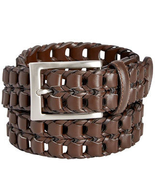 Perry Ellis Men's Leather Buckle Braided Belt Brown Size Large