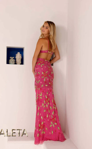 Aleta - Floral Sequin Embellished Halter Neck Prom Dress