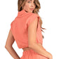 Elan - Sleeveless Cropped Button Up Tie Top