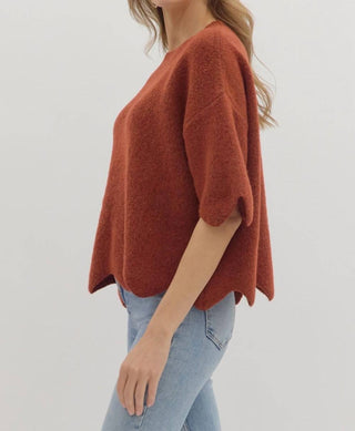 Entro - Scallop Hem Knit Relaxed Sweater
