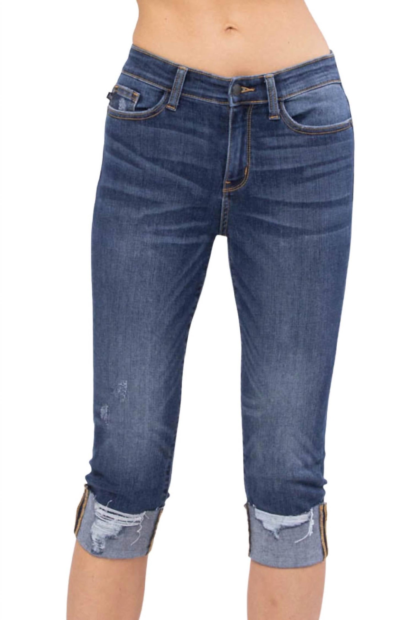 Judy Blue - Destroyed Cuffed Mid-Rise Skinny Capri