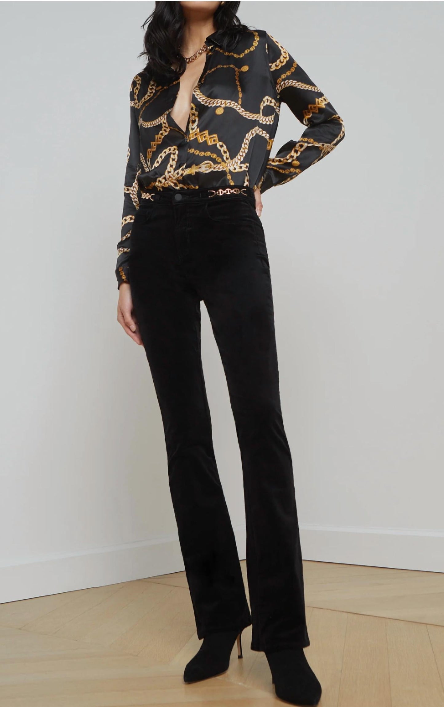 L'Agence - Stevie Velvet Jean with Gold Chain Detail