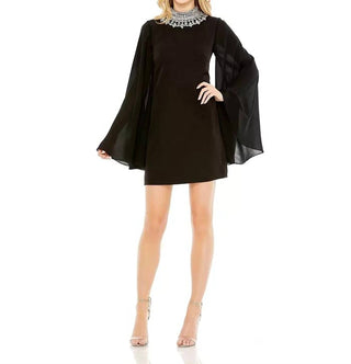 Ieena For Mac Duggal - Rhinestone Neck Cocktail Dress Kimono Sleeve