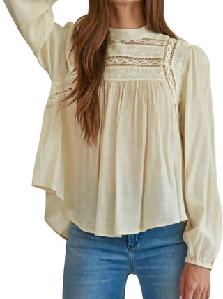 By Together - Woven Long Sleeve Mock Neck Top