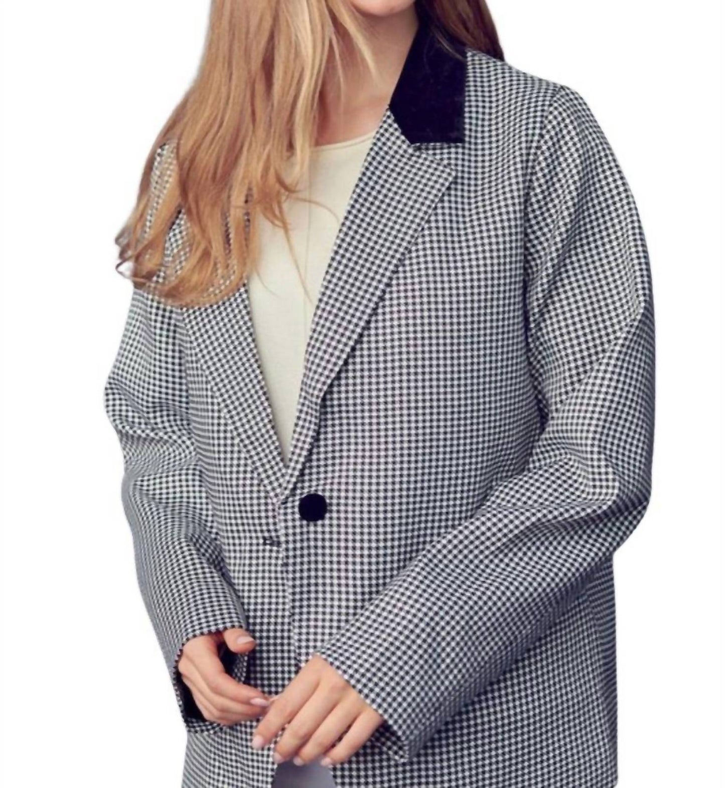 &Merci - Contrast Lapel Collar Houndstooth Blazer