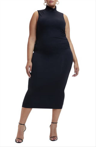 Good American Black Body-Con Midi Dress, Sleeveless Turtleneck, Size 3